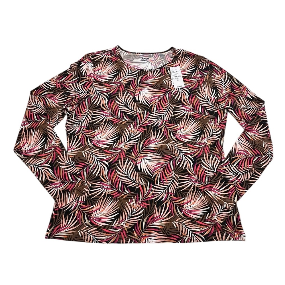 NWT Lands’ End Black Multi Palm Swim Shirt Size L